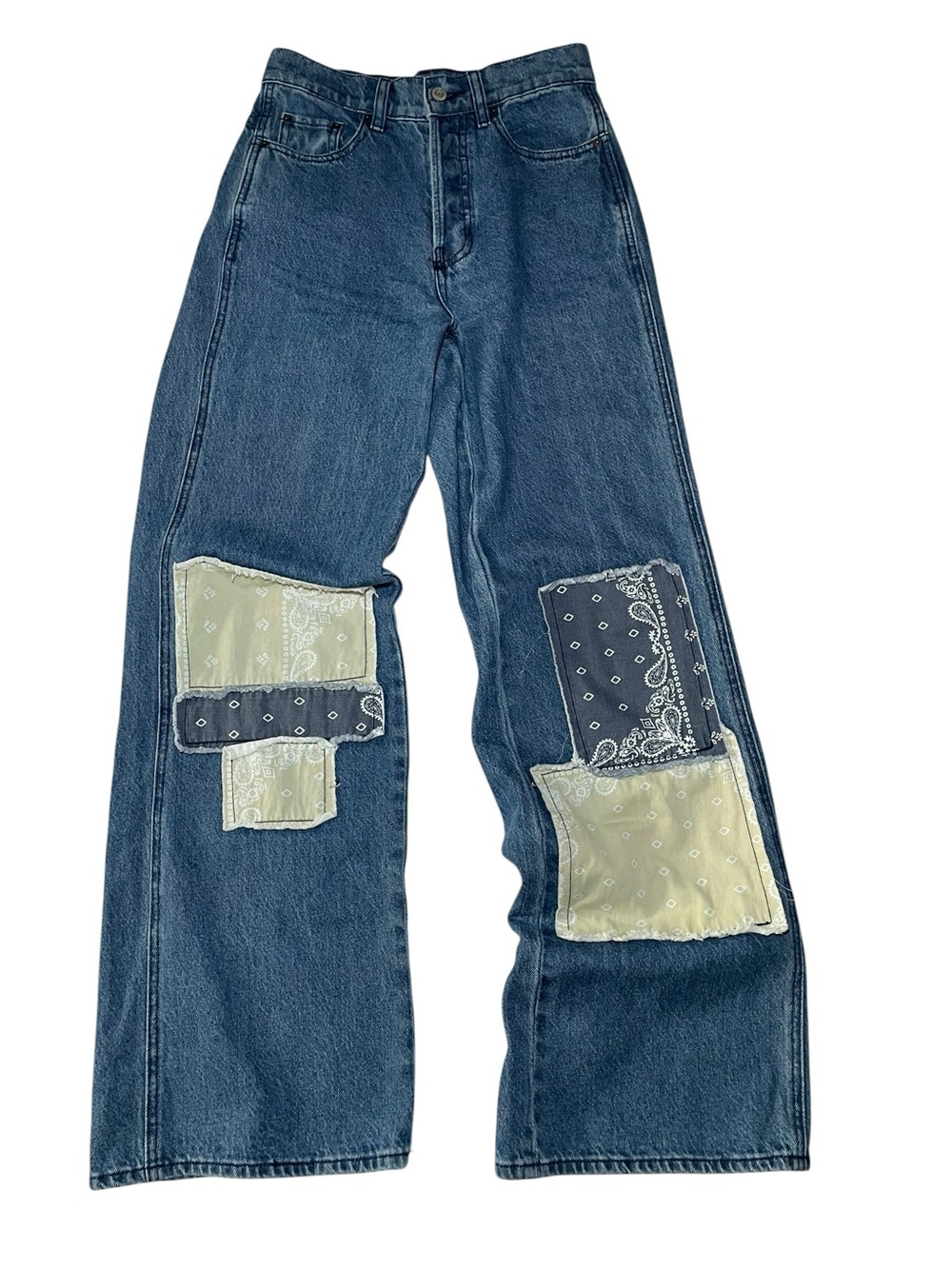 PacSun baggy wide-leg jeans with patchwork bandana knees 💥